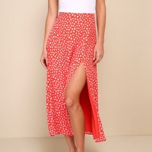 Lulus Red Floral Print High-rise Midi Skirt - Size XS